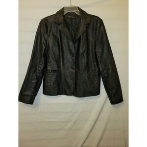Bagatelle Collection L Faux Leather Jacket Black Blazer Button Pockets E4